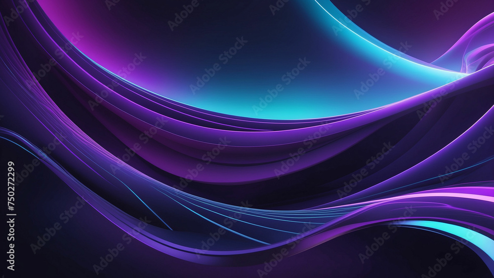 Naklejka premium A breathtaking composition of a purple and blue abstract background with curved lines serves as the backdrop for a sleek, futuristic object and the smooth 3D illustration vibrant color light wave