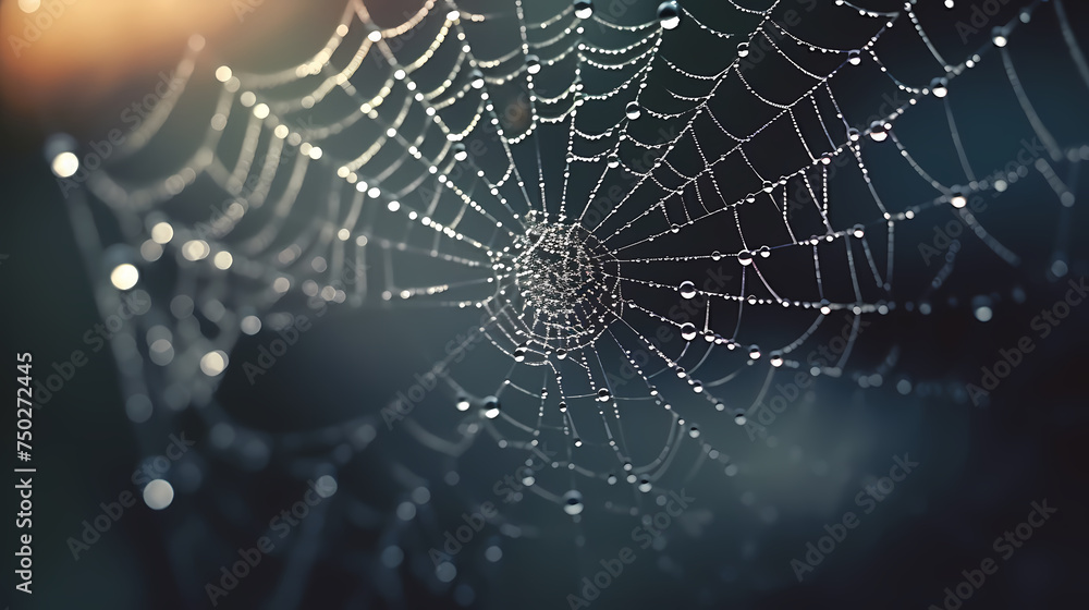 Close-up of spider web - obrazy, fototapety, plakaty 