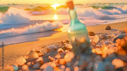cinematic bottle on beach sand Footage 4k photo