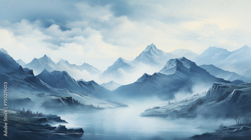 Misty Mountains Landscape illustration wallpaper banner background artwork Misty Mountains Landscape illustration wallpaper banner background artwork