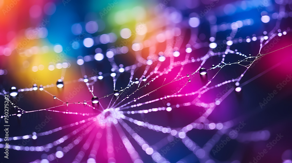 Obraz premium Bright spider web on dark black background