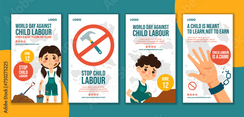 Against Child Labour Social Media Stories Flat Cartoon Hand Drawn Templates Background Illustration photo
