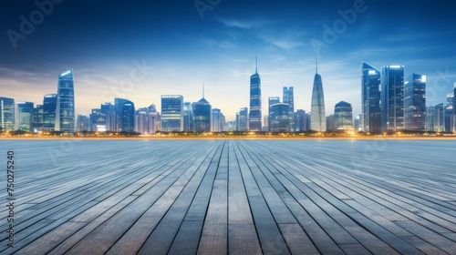 Deserted pedestrian walkway contrasting against a bustling cityscape in an urban environment