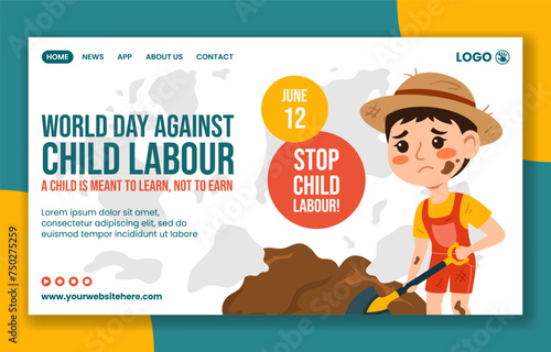 Against Child Labour Social Media Landing Page Cartoon Hand Drawn Templates Background Illustration