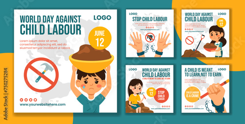 Against Child Labour Social Media Post Flat Cartoon Hand Drawn Templates Background Illustration