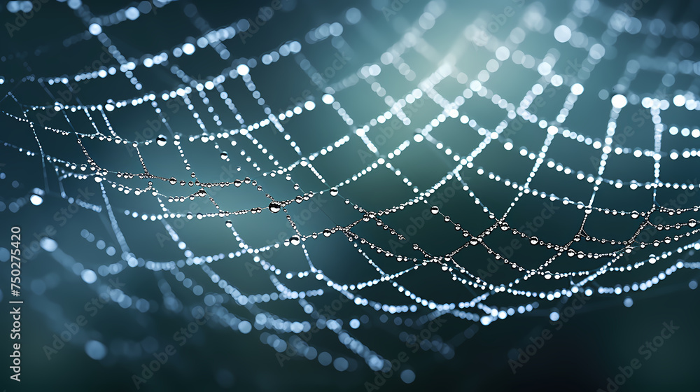 Bright spider web on dark black background Bright spider web on dark black background
