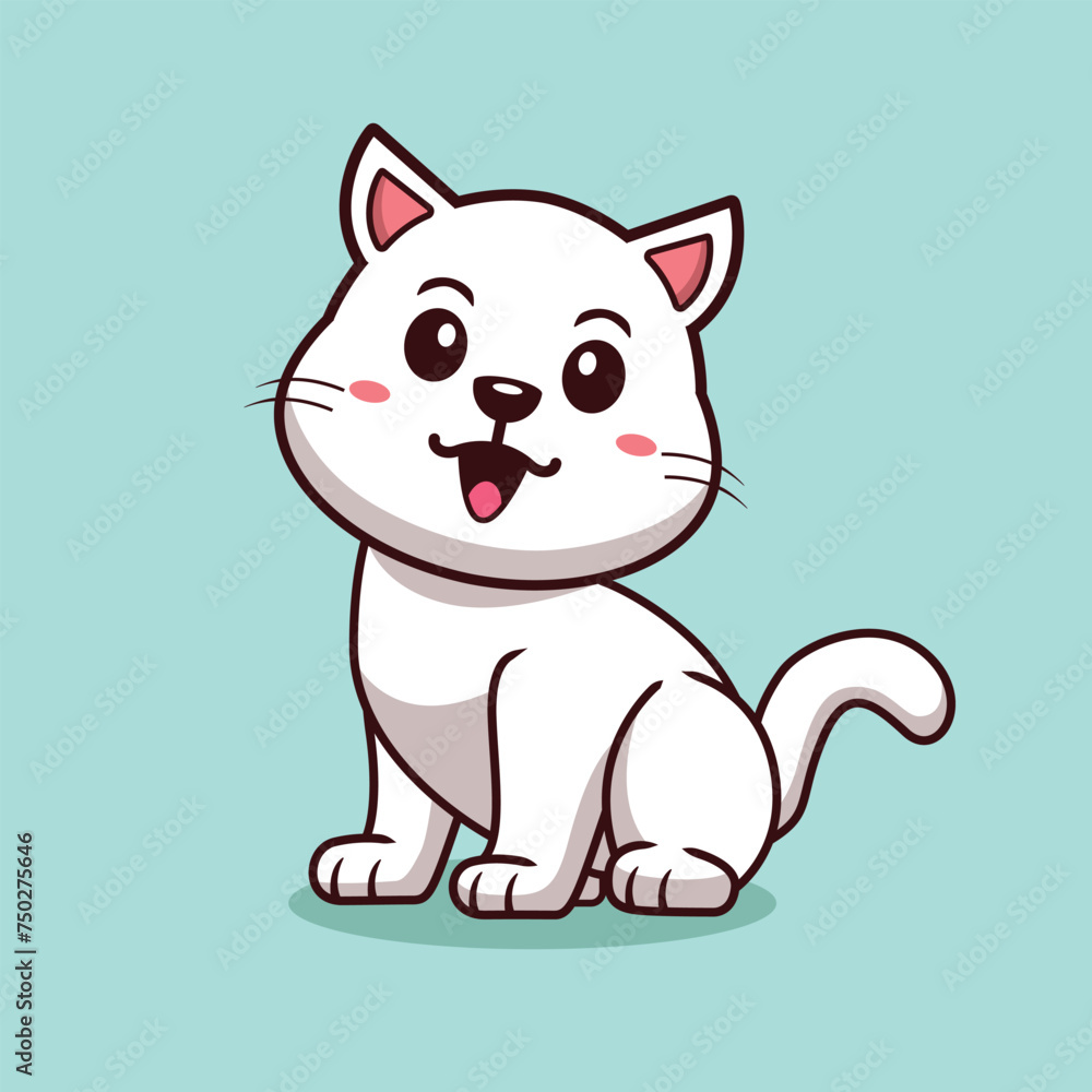 cute white cat sitting vector illustration