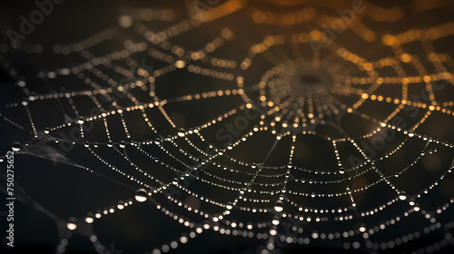 Bright spider web on dark black background