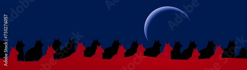 Panoramic view of a pack of wolves howling at the moon Futuristic