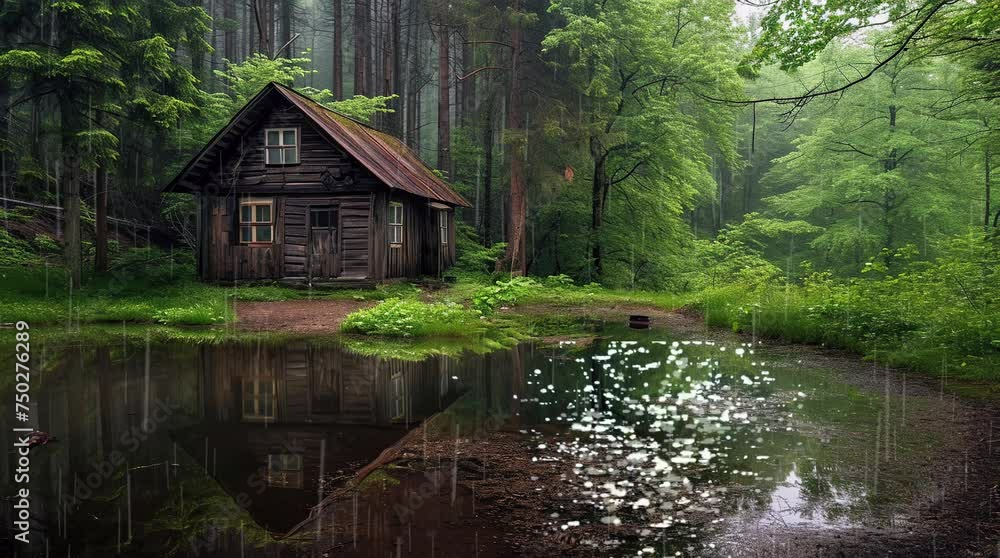Rustic Wooden Cabin Nestled by the Lake in the Forest Seamless looping 4k time-lapse virtual video animation background. Generated AI Rustic Wooden Cabin Nestled by the Lake in the Forest Seamless looping 4k time-lapse virtual video animation background. Generated AI