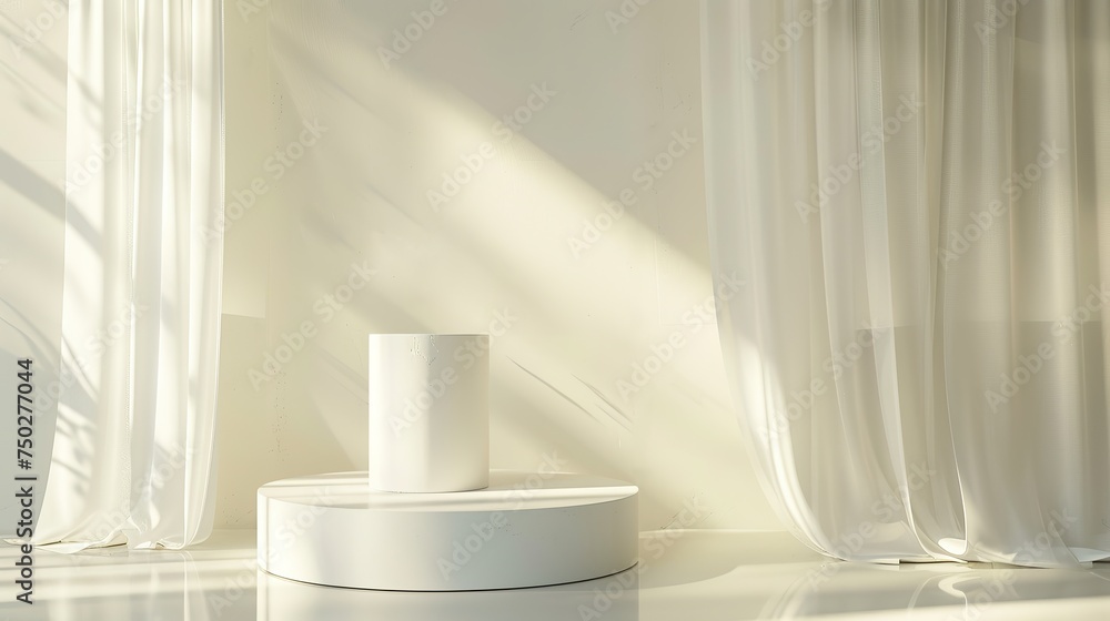 Glossy Cream Round Pedestal Podium in Sunlight for Luxury Product Display Glossy Cream Round Pedestal Podium in Sunlight for Luxury Product Display