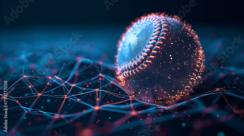 futuristic baseball in glossy material with analytics hud details isolated on black background. generative ai photo