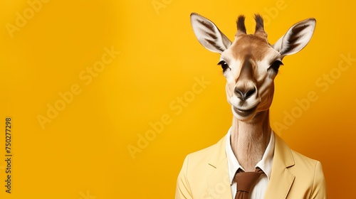Anthropomorphic deer in business suit working in office, studio shot on plain wall with copy space © Ilja