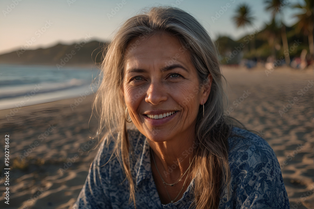 portrait of a woman in a beach at morning