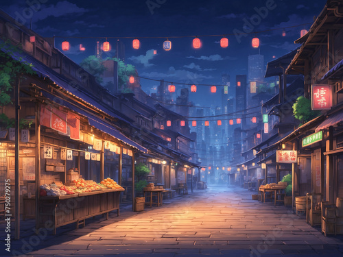 Deserted traditional market at night without people