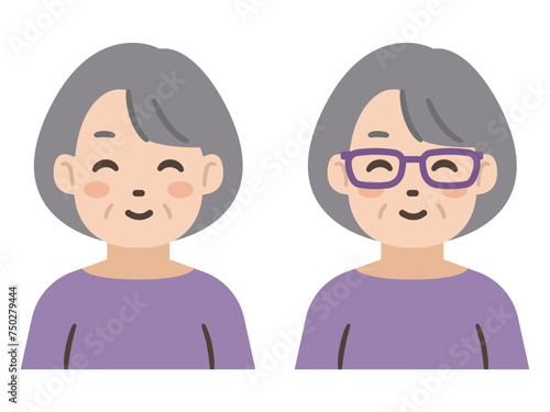 メガネをかけたシニア女性のイラスト