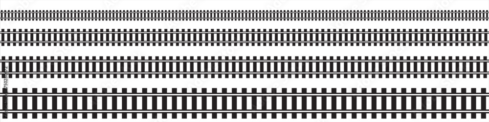 Railway Line, Rails Symbol, Train Tracks Sign, Railroad Pictogram, Railway Track Silhouette.  Editable vector illustration.