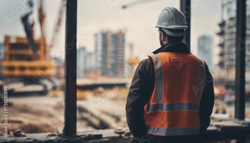 view of man with construction scene image background