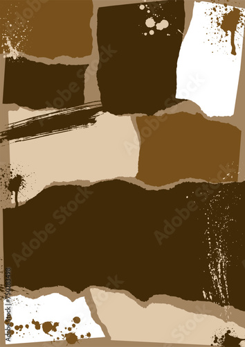 紙片とインクのグランジ系デザイン-茶系-縦型