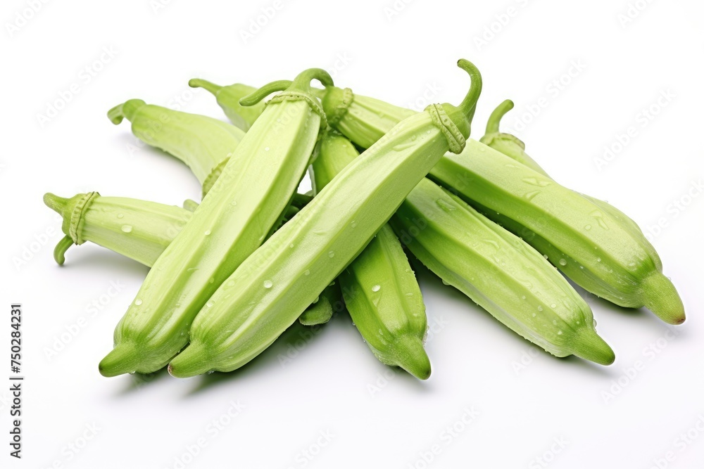 Okra, vegetable , white background.