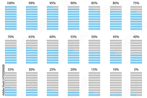 Decreasing blue figures. Statistical representation. Demographic data visualization. Vector illustration.