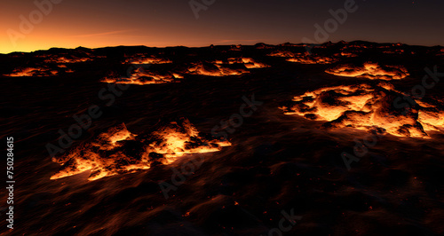 a group of lava in the ocean as the sun goes down
