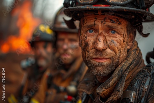 Seasoned firefighter showing signs of fatigue and experience in the field photo