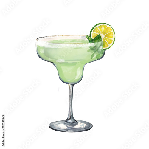 Watercolor illustration of a Margarita cocktail . isolated.
Colorful watercolor hand-painted illustration of an alcoholic beverage in a martini glass