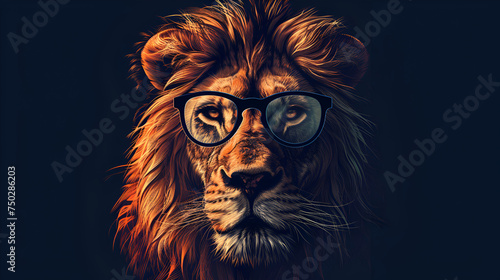 Hipster lion vector illustration. Glasses separated. generative ai