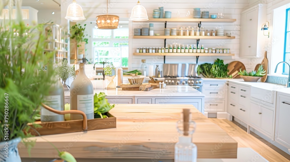 Inviting Coastal Kitchen Decor with Countertop & Indoor Greenery for Exhibitions Inviting Coastal Kitchen Decor with Countertop & Indoor Greenery for Exhibitions