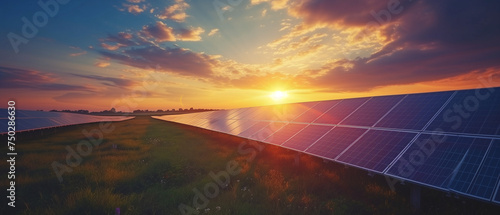 golden hour glow on field of solar panels © saulo_arts