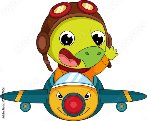 Cute little dinosaur cartoon on a plane