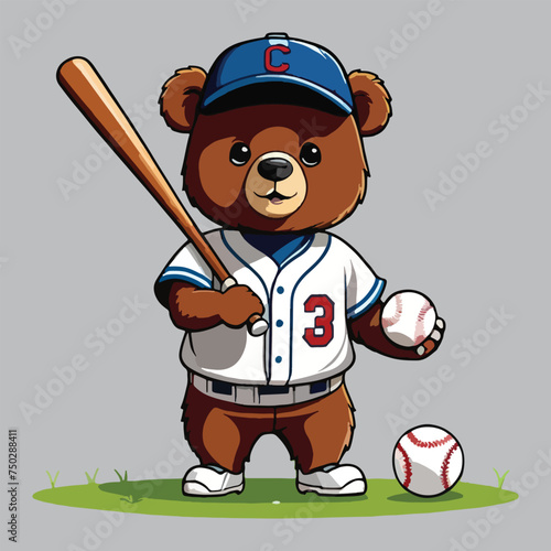 vector isolated cute bear play baseball