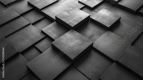  a black and white photo of a bunch of cubes in a room that looks like it has a lot of cement on top of the cubes on the floor.