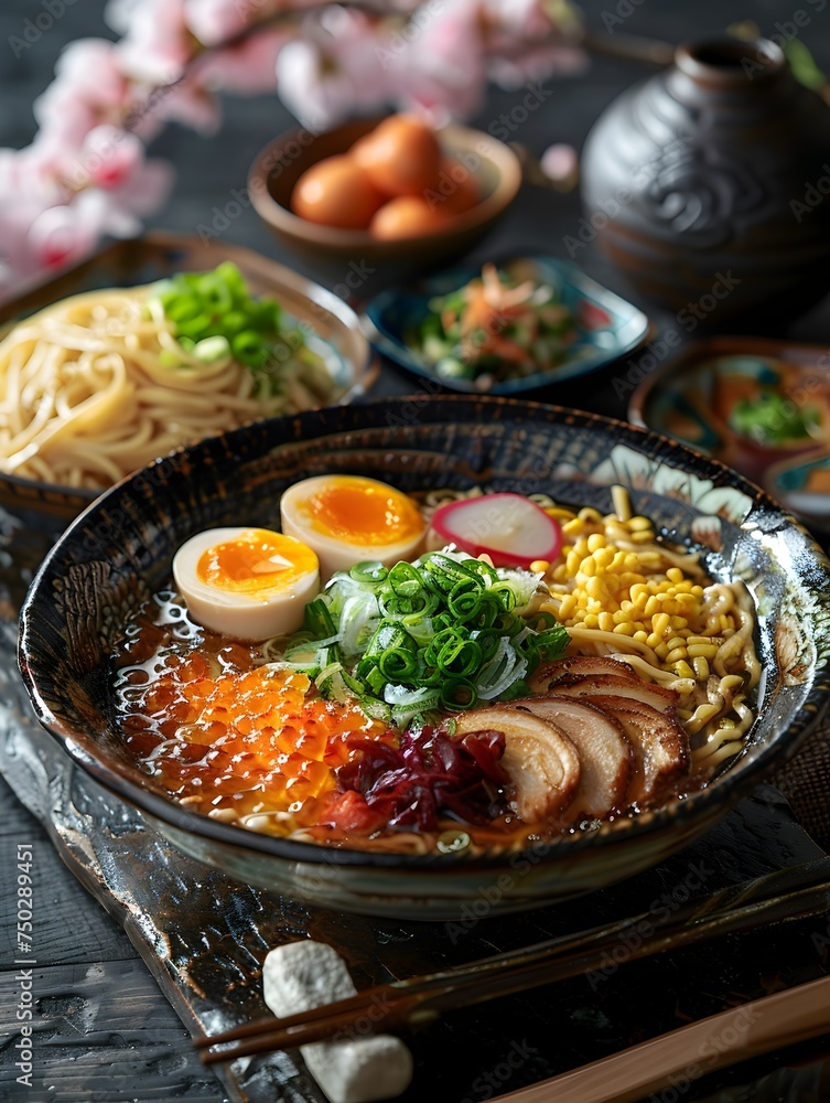 Asian Noodle Bowl with Egg and Vegetables in Japanese Style Asian Noodle Bowl with Egg and Vegetables in Japanese Style