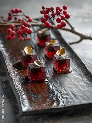Assorted Desserts on Dark Silver and Crimson Platter