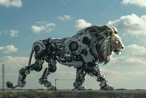 Futuristic lion robot, mechanical robot. Generative AI. © Dusit