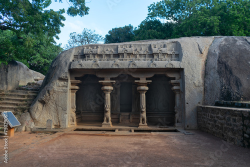 Picture of Varaha temple at UNESCO world heritage site of Mahabalipuram. Ajanta, Ellora, Hampi ancient stone sculpture carvings sacred pilgrimage archeology tourist, sanatan, caves, sculpture, rocks photo