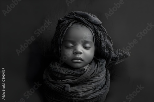 Baby Sleeping in Scarf Bamileke Art Style photo