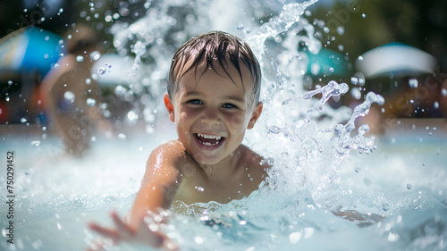 A joyful child splashing in water, capturing the essence of playful summer days. AI Generative. © Alisa