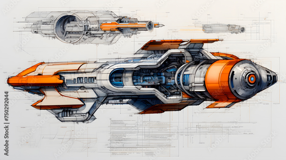 plans of a futuristic ship, plans of an advanced vehicle