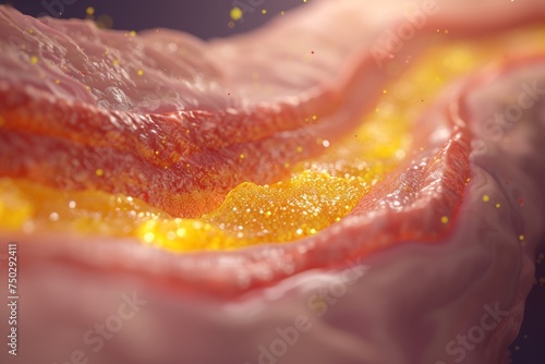 Blockage in Blood Vessel Concept: Visual interpretation of a clogged vein with thick, fatty substance, conveying the concept of health risk and vascular obstruction photo