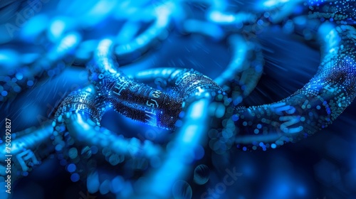 Interlocking metallic links form a chain, symbolizing the interconnectedness of data in the digital age. Yet, a single, glowing link cracks open, representing the ever-present vulnerability to cyber t