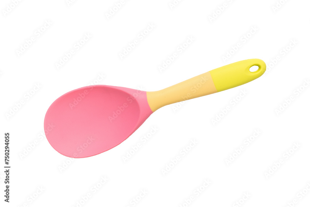 A large colorful silicone spoon isolated on a white background. A large colorful silicone spoon isolated on a white background.