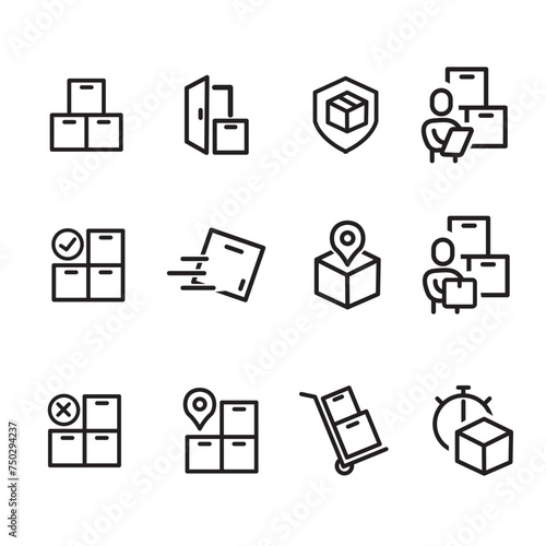 set of box package delivery icons, icons for shipping and warehouse, icons for web, signpost, UI UX. icon illustration