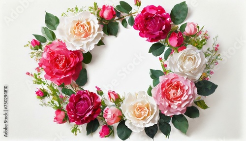 set of roses and flowers floral wreath or picture invitation greeting card mockup with empty space