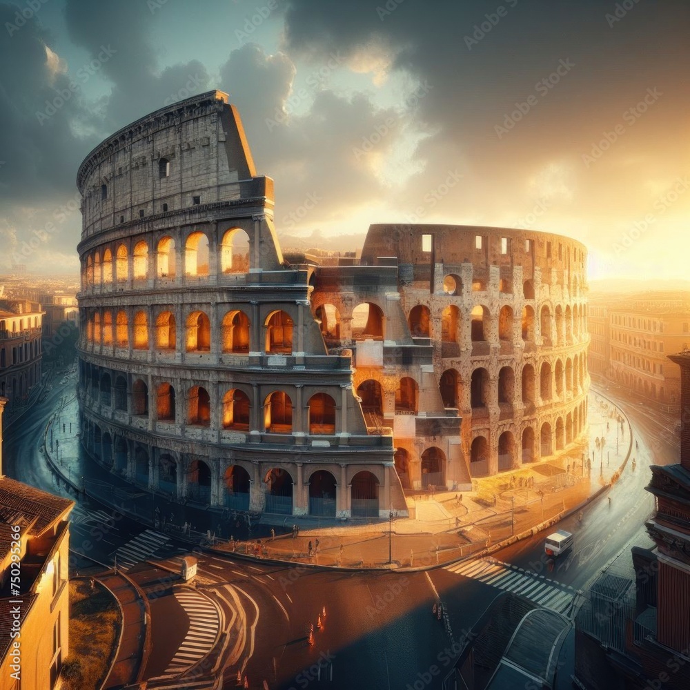 Aerial view of the great Roman coliseum in all its splendor