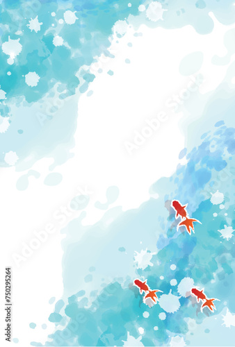 金魚 夏 水彩 和柄 背景