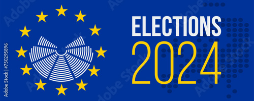 elections 2024 vector poster, european parliament symbol and yellow stars
