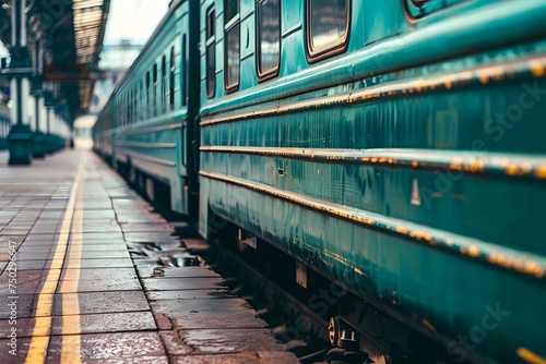 an old Green Train at the train Station